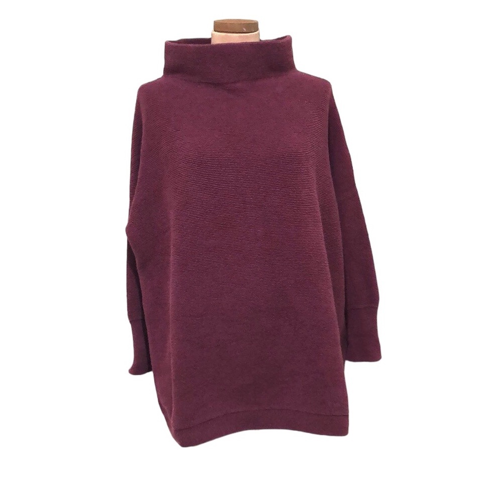 Free People Ottoman Sweater Size Medium Muted Red Ribbed Funnel Neck Pullover